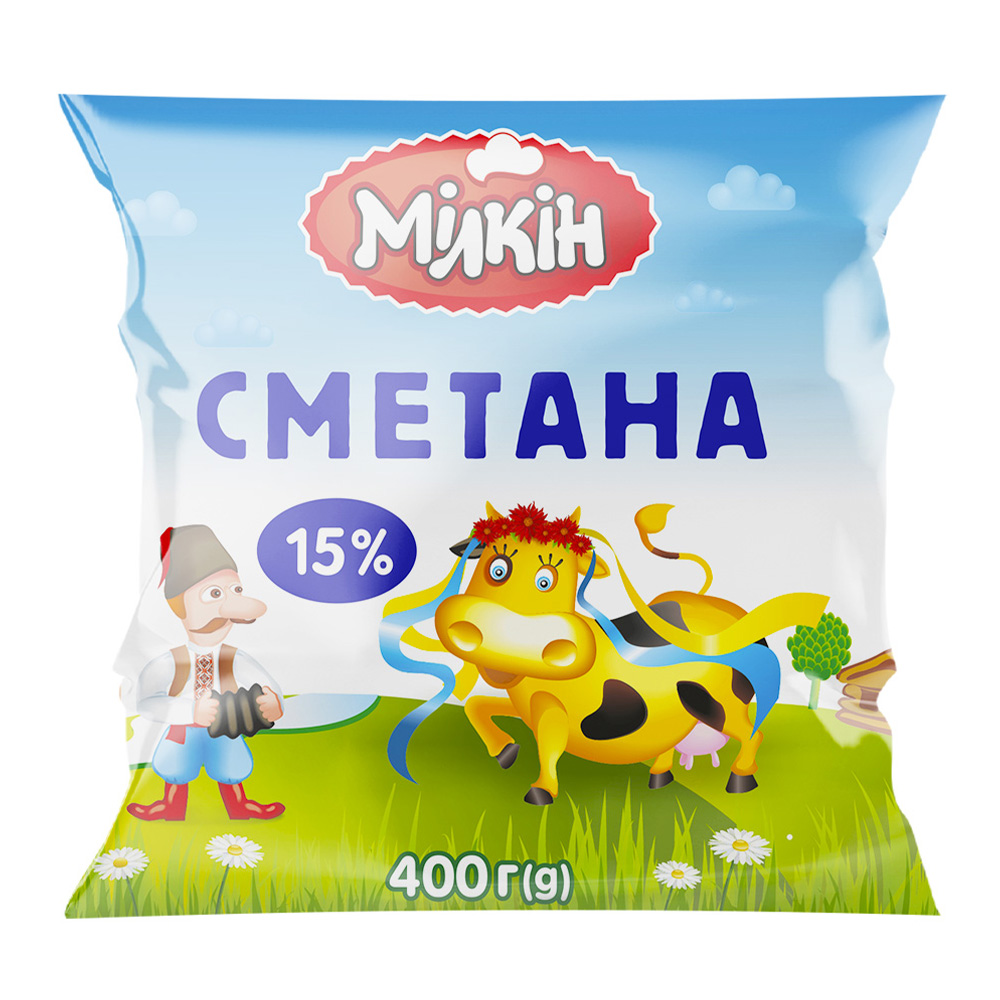 Сметана МІЛКІН 15% жирності 400г, плівка поліетиленова